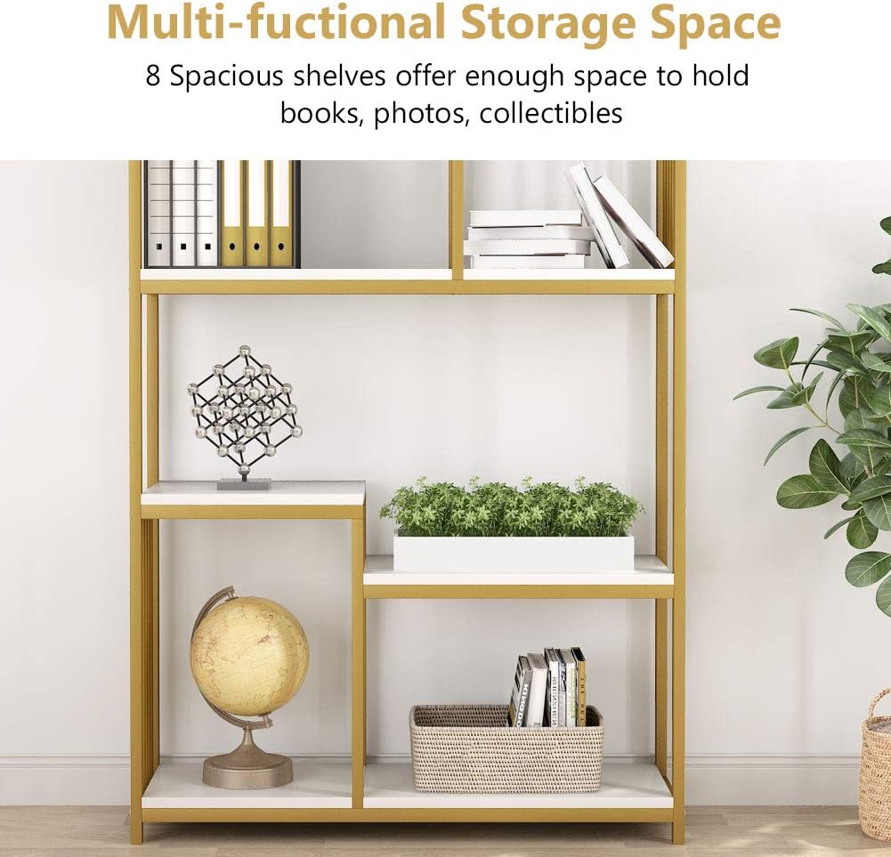7-Open Shelf Etagere Bookcase with Gold Metal Frame E1497