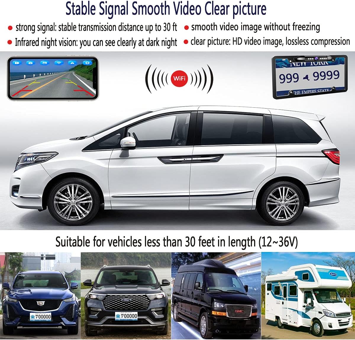 Wireless License Plate Backup Camera with Infrared Night Vision O542777