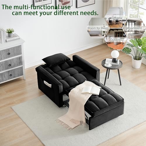 White Velvet Convertible Chair Bed Sleeper 3 in 1 Single Sleeper Sofa M1095