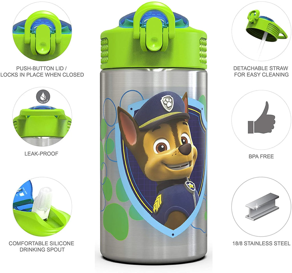 15.5oz Stainless Steel Kids Water Bottle with Flip-up Straw Spout N851