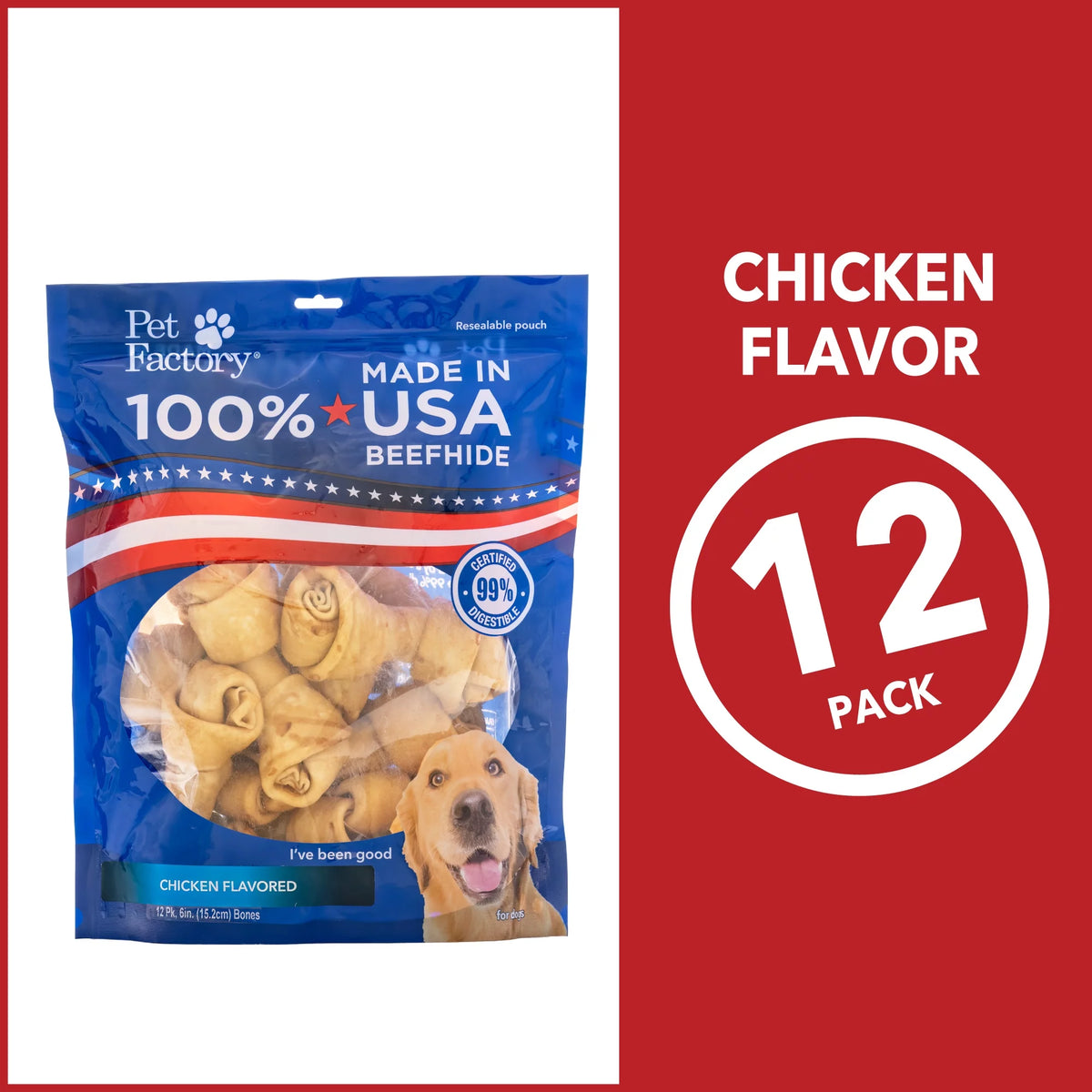 Beefhide Bones Chicken Flavored 6", 12 Count P817