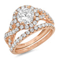 18K Rose Gold Halo Engagement Ring with Crystal Side Stones K1690
