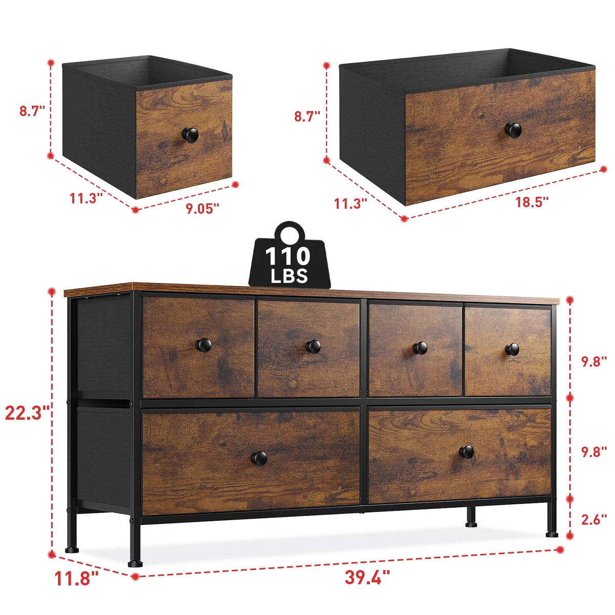 Black 8 Drawer Wide Dresser TV Stand I7213