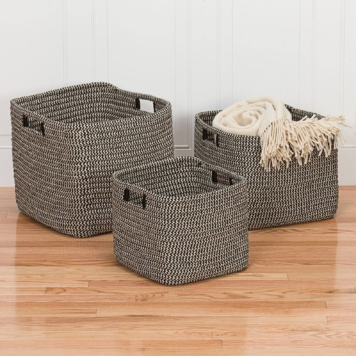 Black and White Industrial Rectangular Storage Basket C9630
