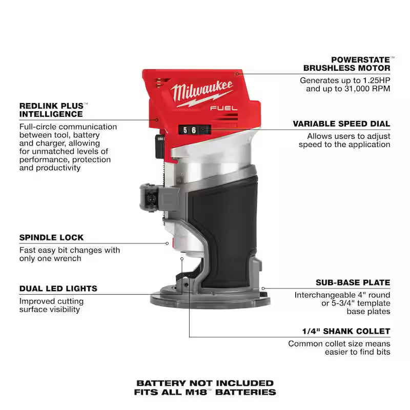 18V Lithium-Ion Brushless Cordless Compact Router V3637