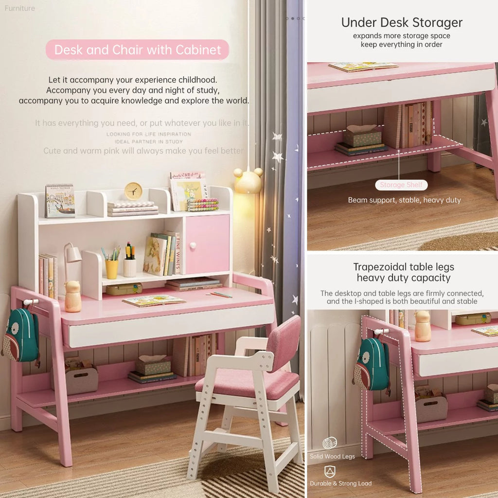 Pink Adjustable Height Kids Desk and Chair Set L4401