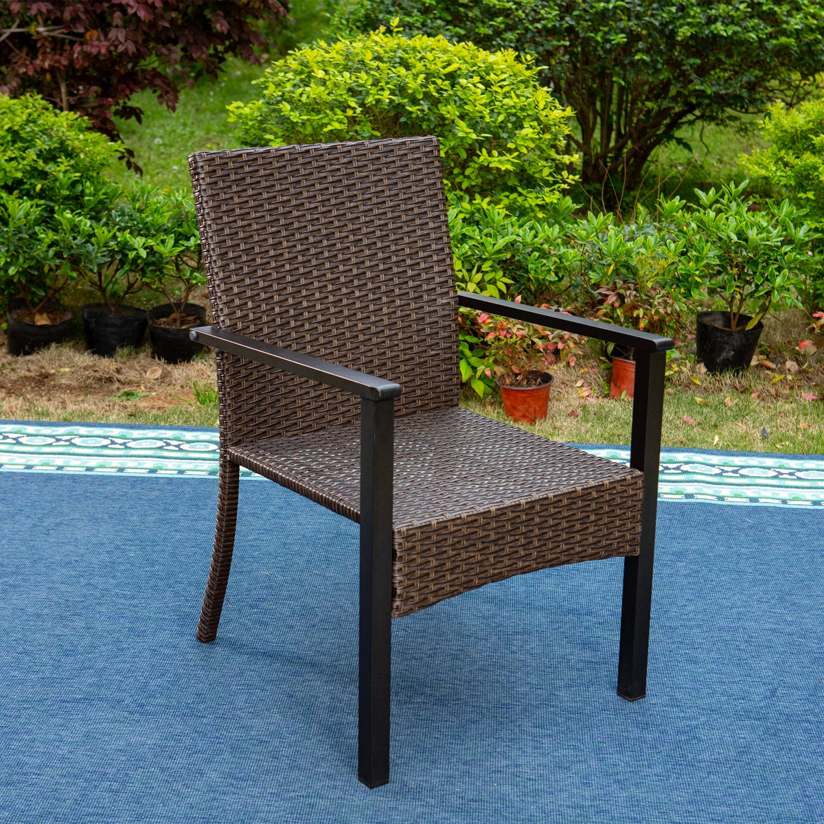 6-Piece Outdoor Dining Set with Acacia Wood Table, Bench and Wicker Chairs with Cushions C7012