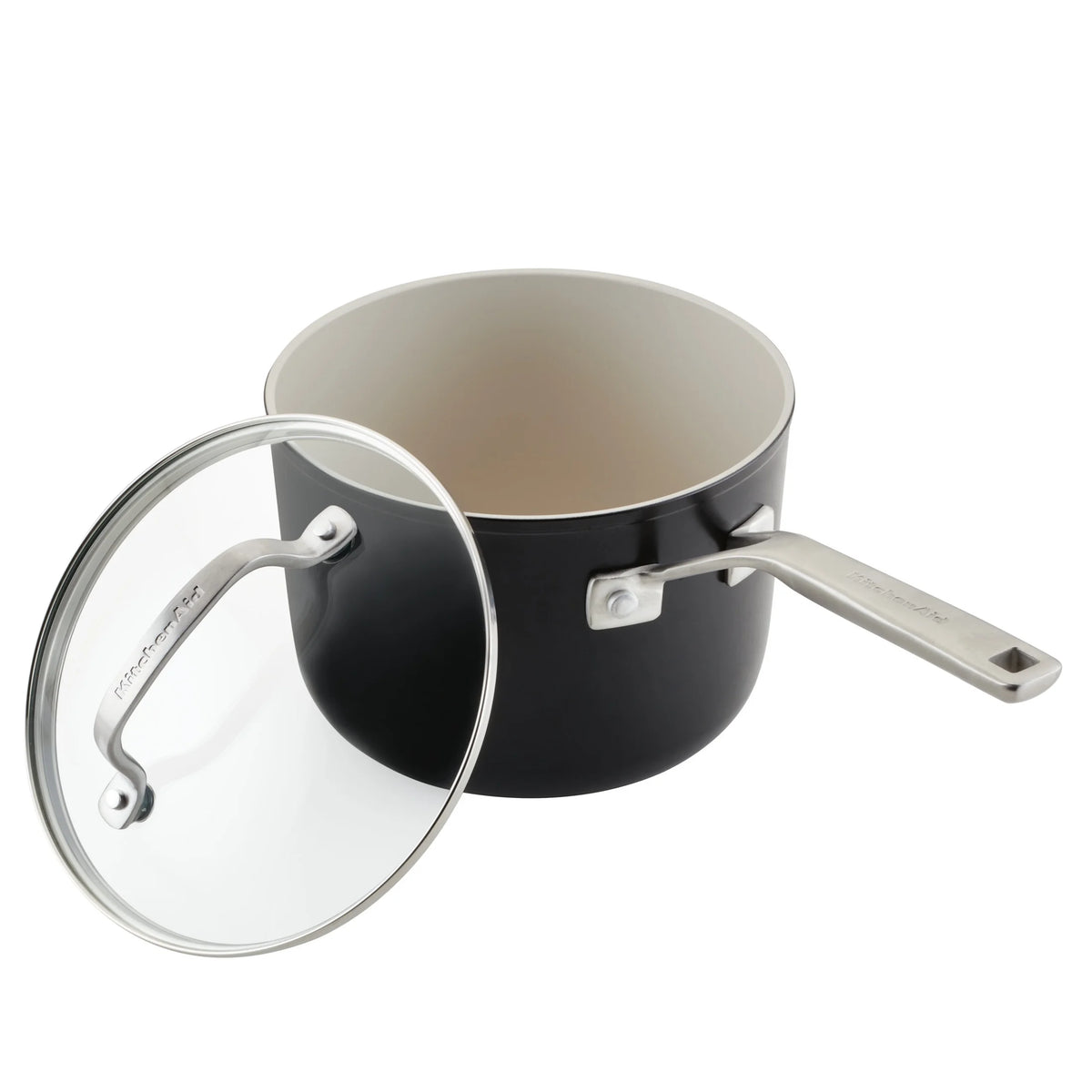 Hard Anodized Ceramic Nonstick Sauce Pan with Lid, 3qt, Matte Black B17032