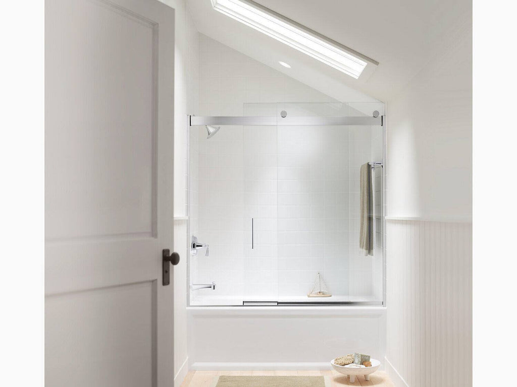 Frameless Sliding Bath Door with Frosted Glass, Matte Nickel J51131