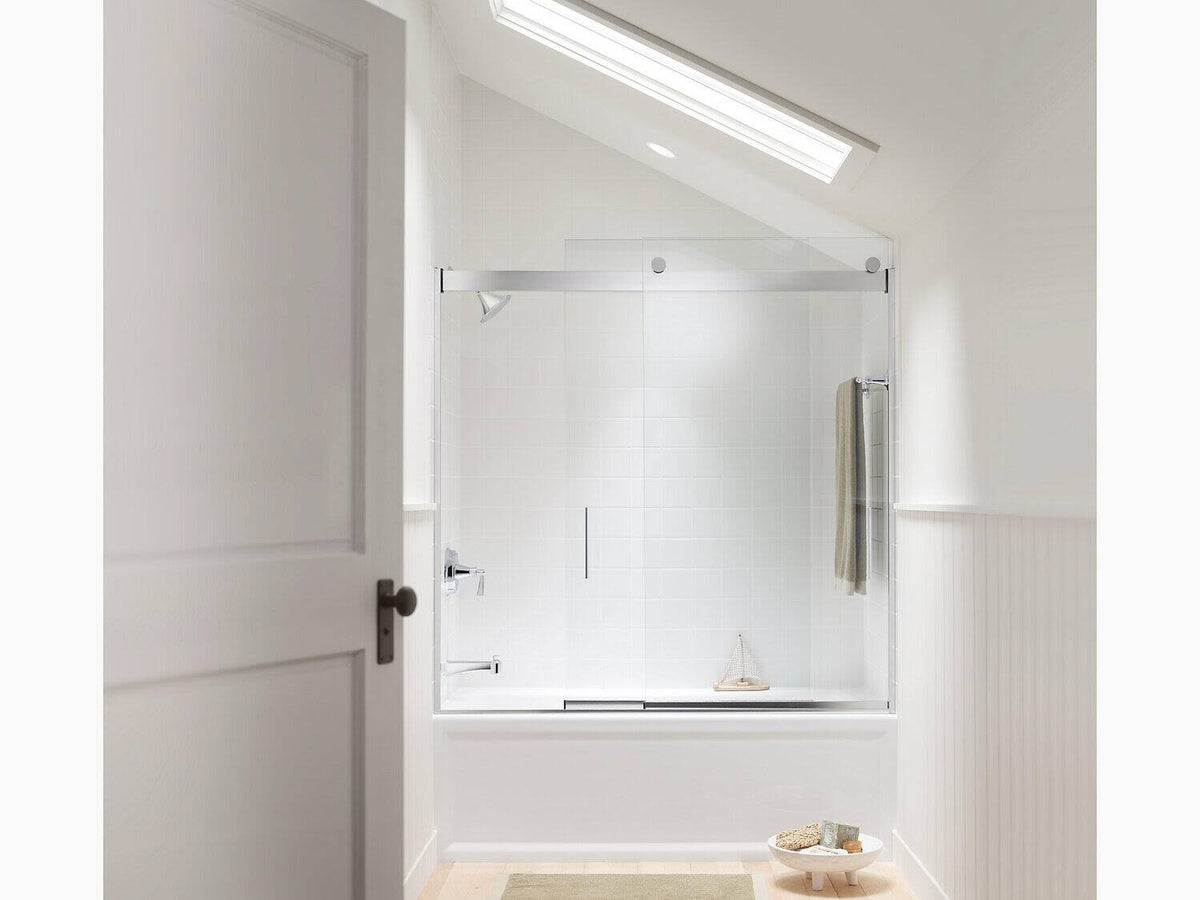 Frameless Sliding Bath Door with Frosted Glass, Matte Nickel J51131