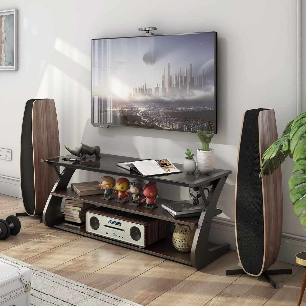 Dark Brown 3-Tier TV Stand with Glass Top Z73000