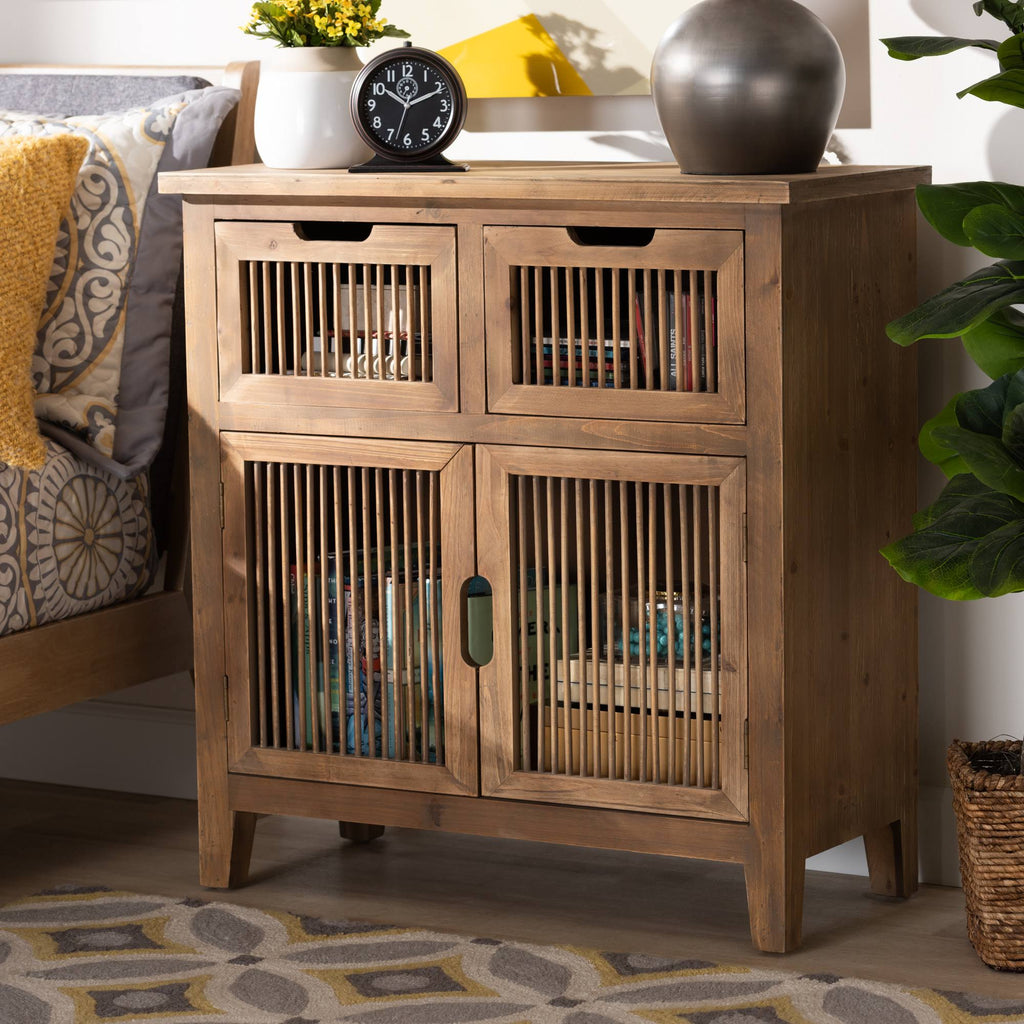 Medium Oak Finished 2-Door 2-Drawer Wood Storage Cabinet Z80142