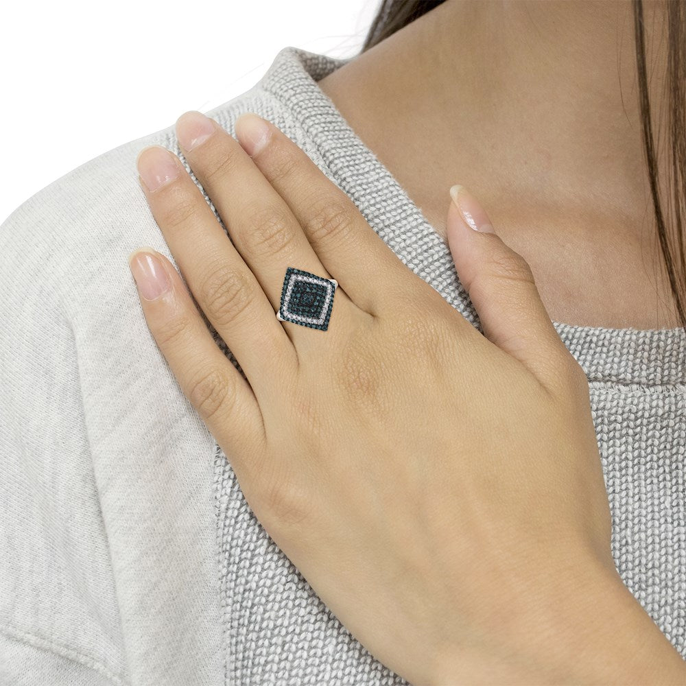 Sterling Silver White and Treated Blue Diamond Cocktail Ring Size 7 H65306