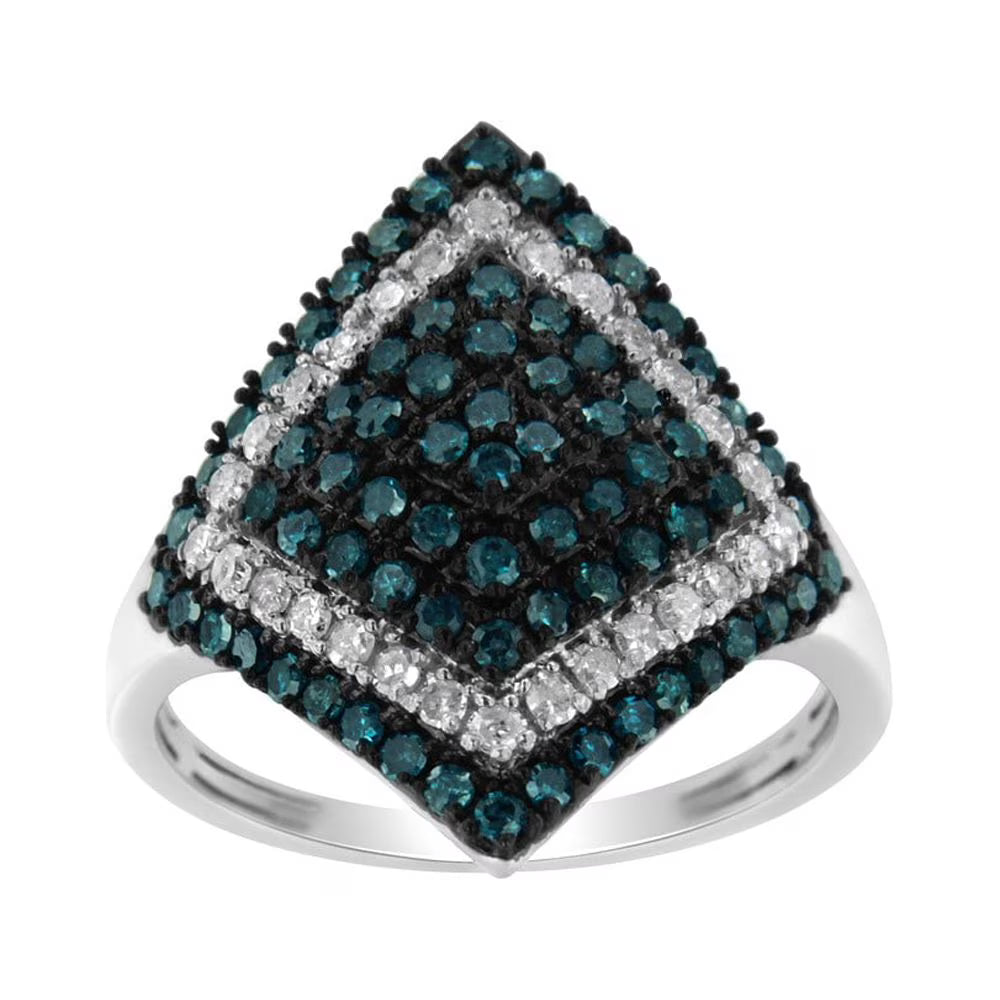 Sterling Silver White and Treated Blue Diamond Cocktail Ring Size 7 H65306