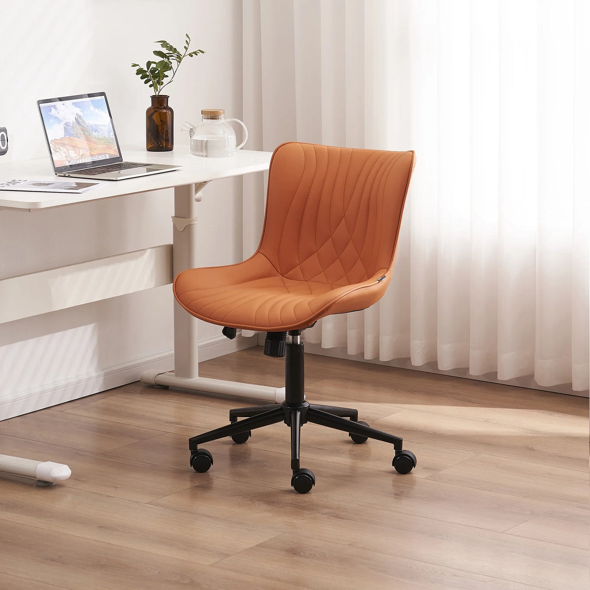 Camel PU Adjustable Ergonomic Office Chair with Wheels H534759