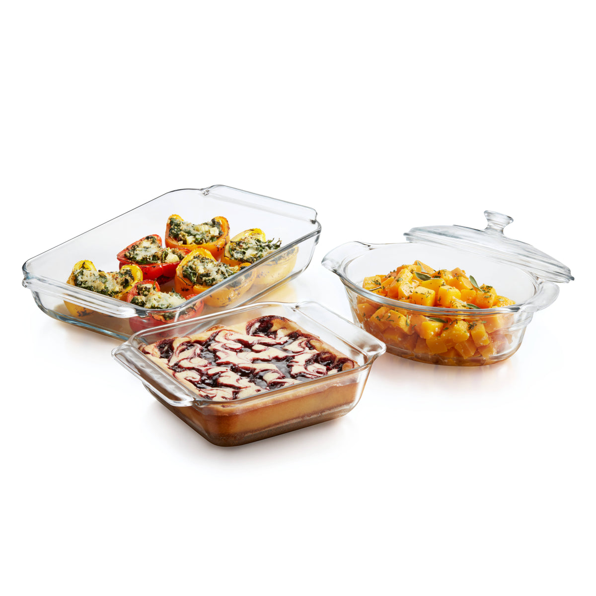 3-Piece Glass Casserole Baking Dish Set with Cover D4046