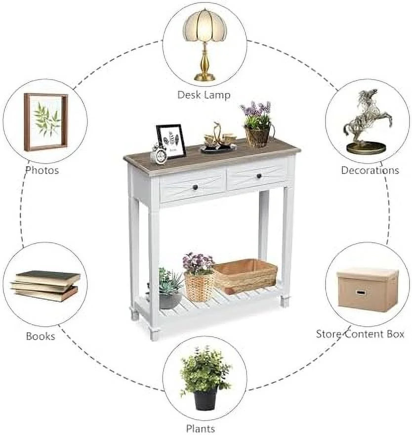 White 2 Drawer Console Table H558