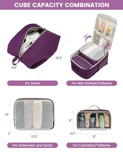 40L Waterproof Travel Backpack with 3 Packing Cubes A190642