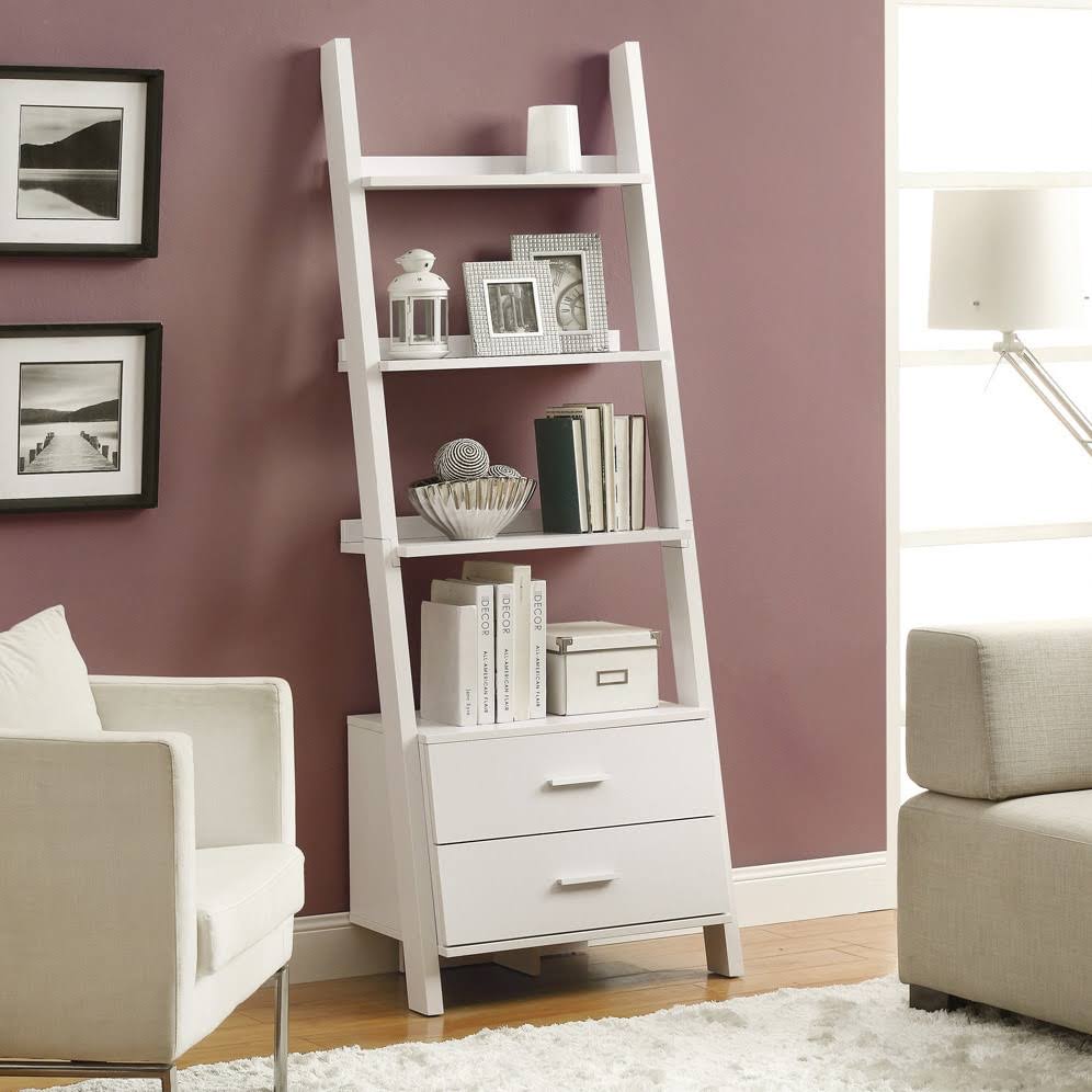 White Ladder Bookcase with Drawers X1532
