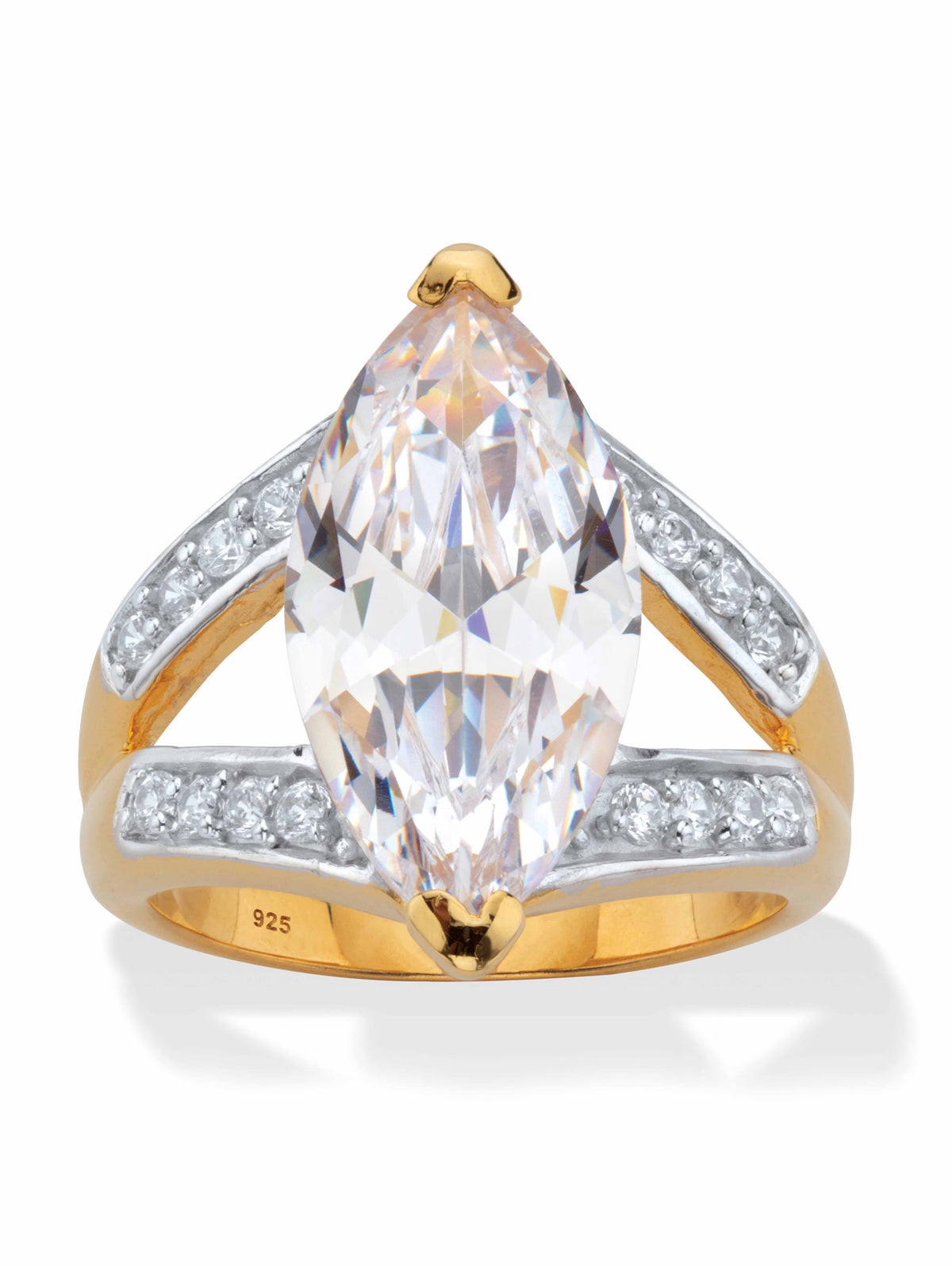 18K Yellow Gold Plated Sterling Silver Cubic Zirconia Engagement Ring U799308