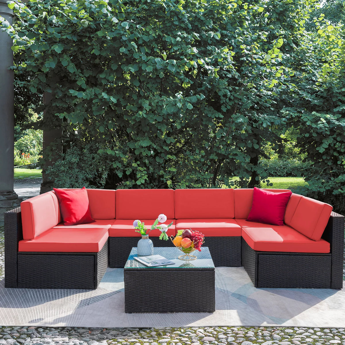 7 Pieces PE Rattan Patio Conversation Set S16071