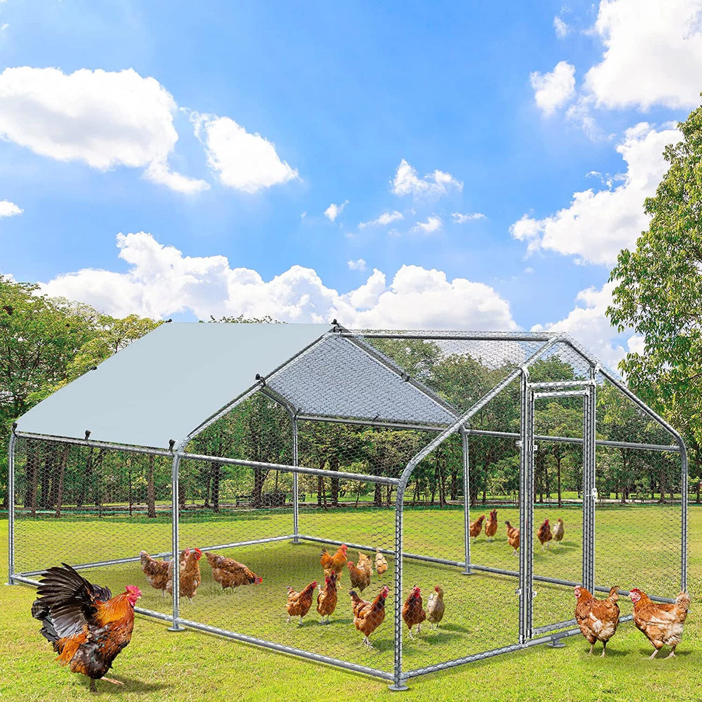Large Metal Walk-in Chicken Coop with Waterproof Cover V35596