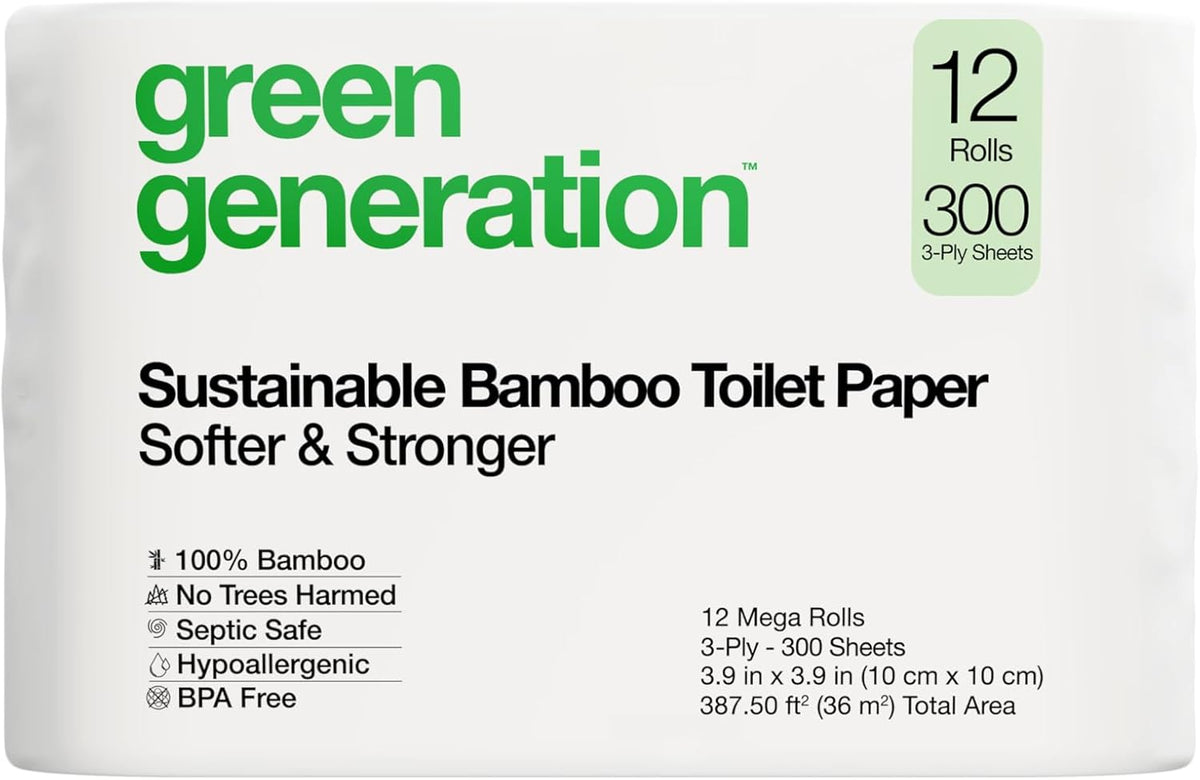 Bamboo Toilet Paper, 3-Ply, 12 Rolls, 300 Sheets/Roll V502189