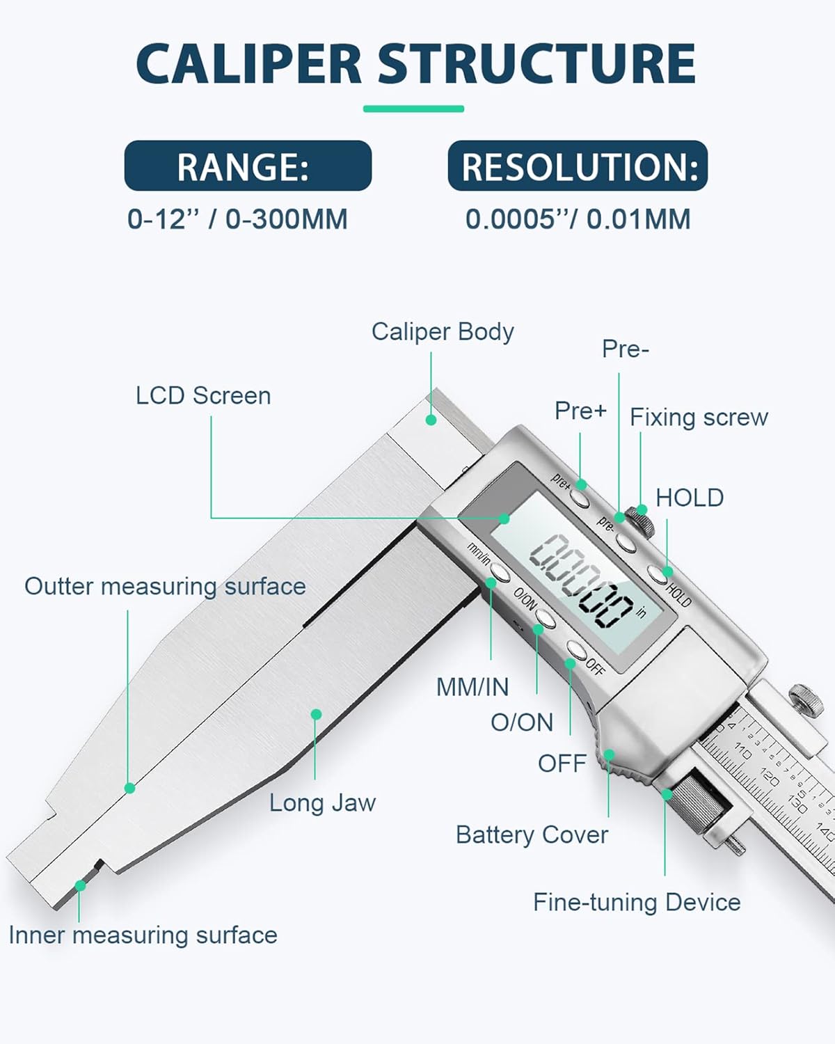 12 Inch Digital Caliper Measuring Tool V5707