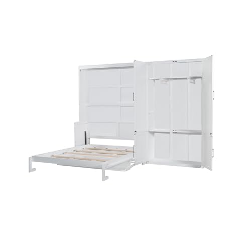 Queen Size Gray Murphy Bed Wall Bed with Desk and Closet Drawers and Shelves S30940
