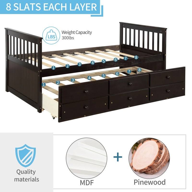 Twin Bed with Trundle and Storage Drawers A165592
