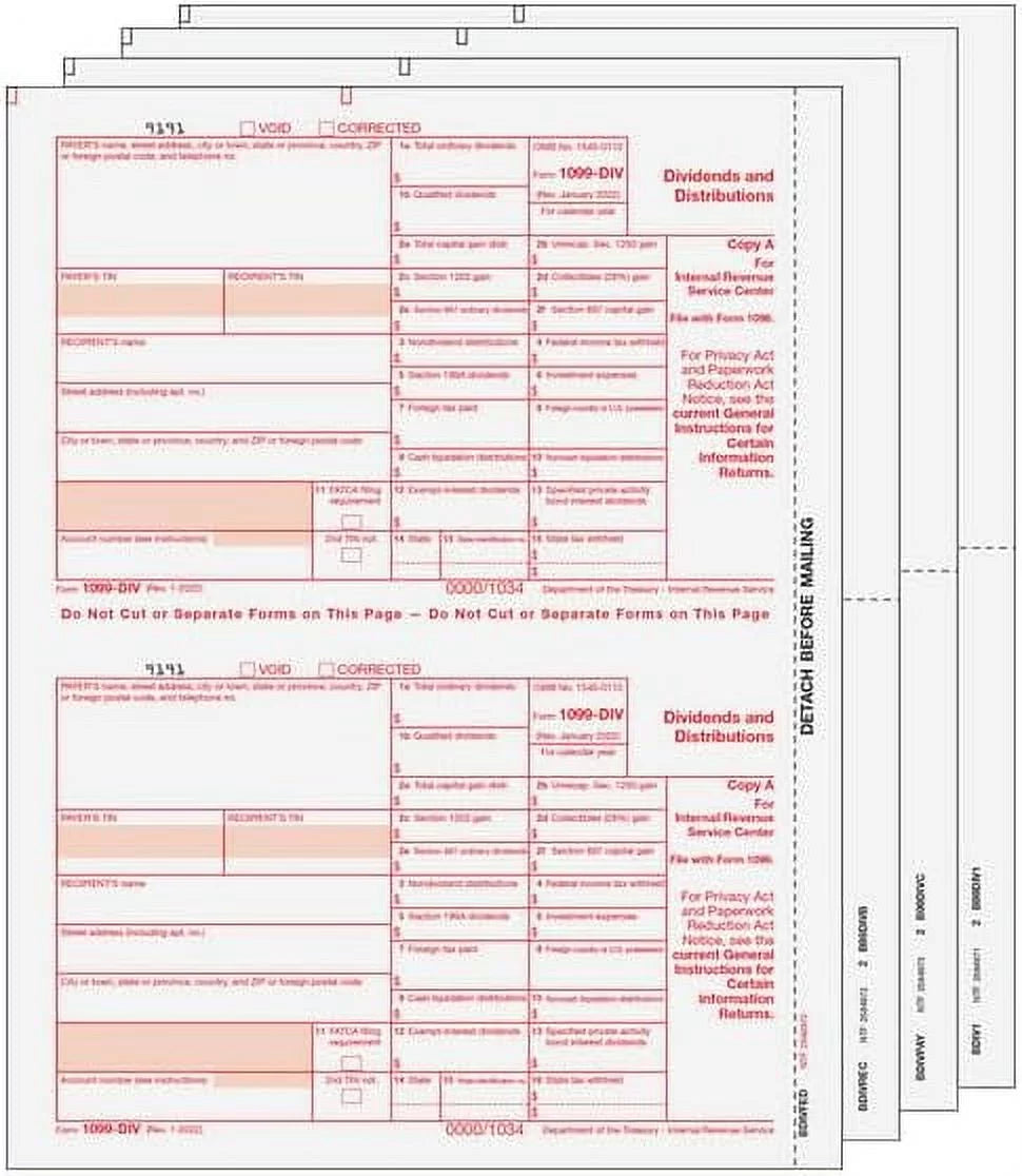 1099-DIV 4-Part Laser Tax Form Set P791