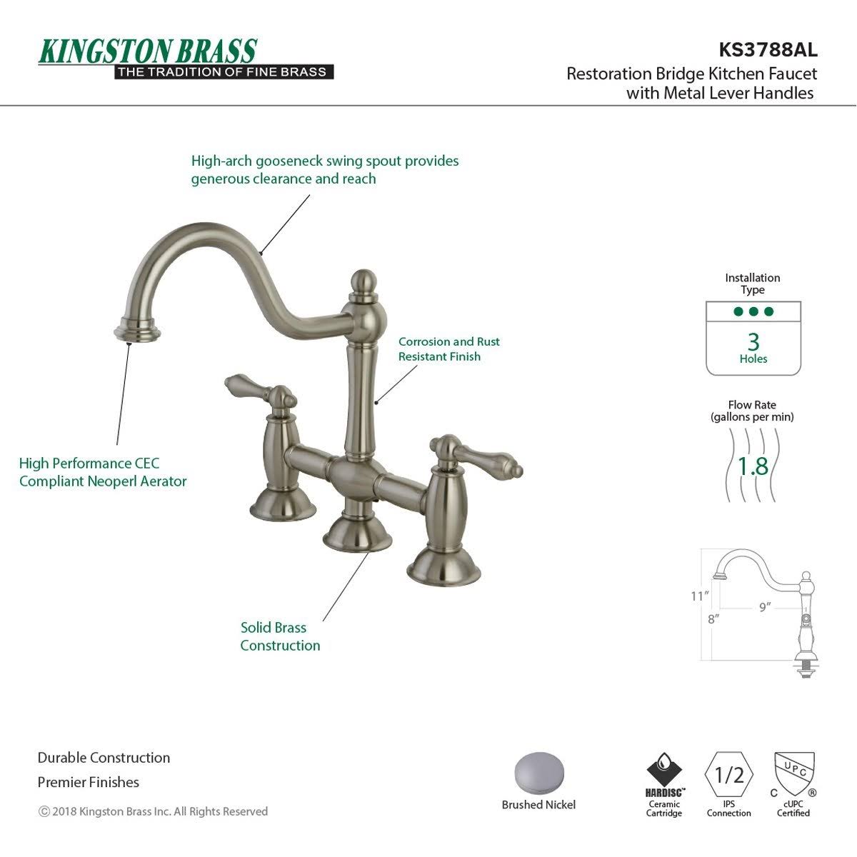 Oil Rubbed Bronze Bridge Kitchen Faucet K65287