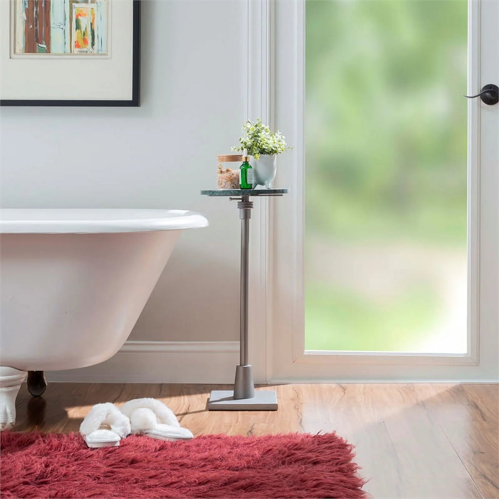 Adjustable Metal and Green Marble Accent Table R855