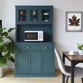 Blue Kitchen Pantry Storage Cabinet with Microwave Stand and Adjustable Shelves C504113