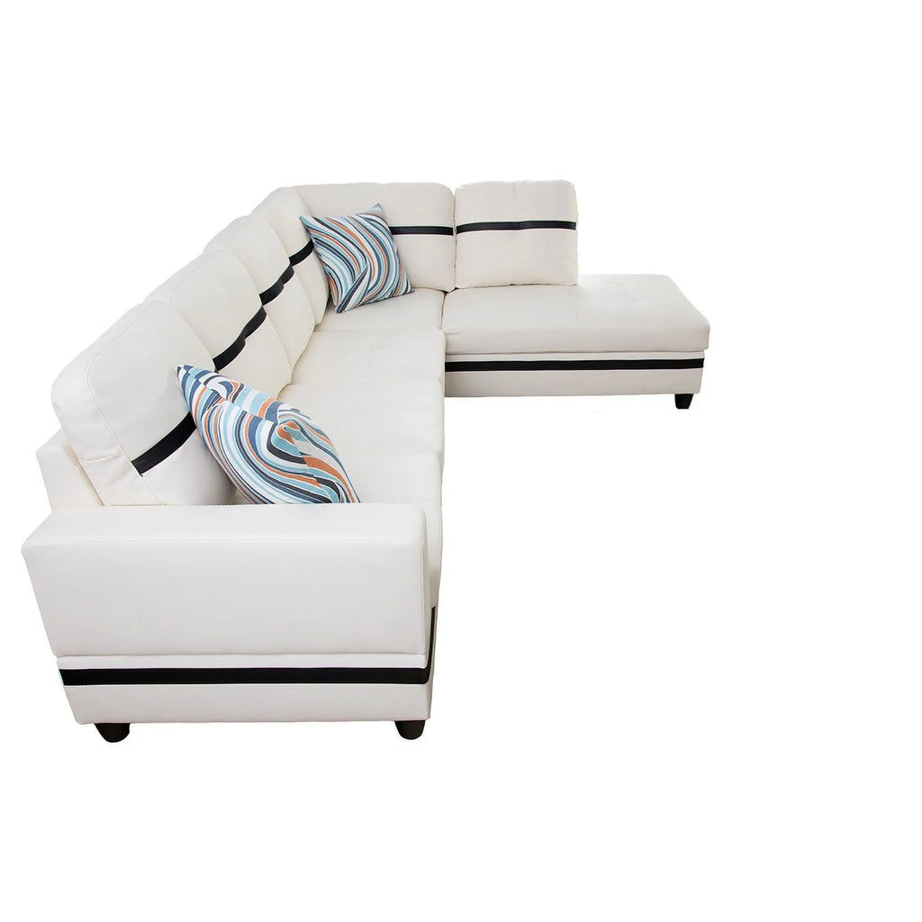 White and Black Faux Leather Right Sectional Sofa N297847