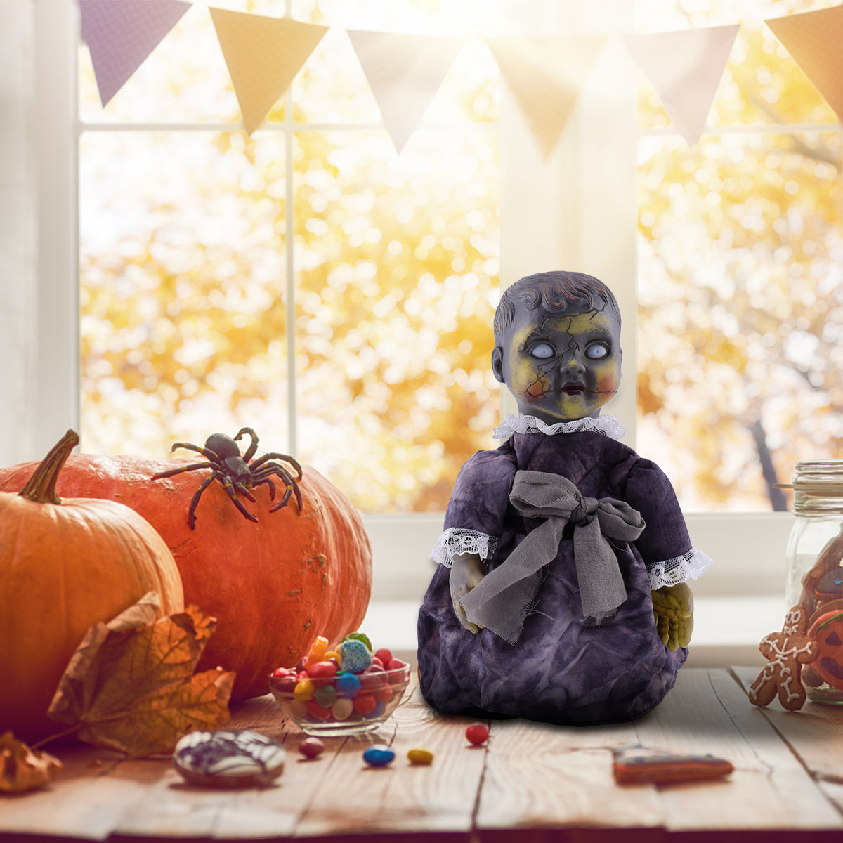 Halloween Scary Dolls, 1 PC Voice-activated Induction Glowing Walking Doll N8191