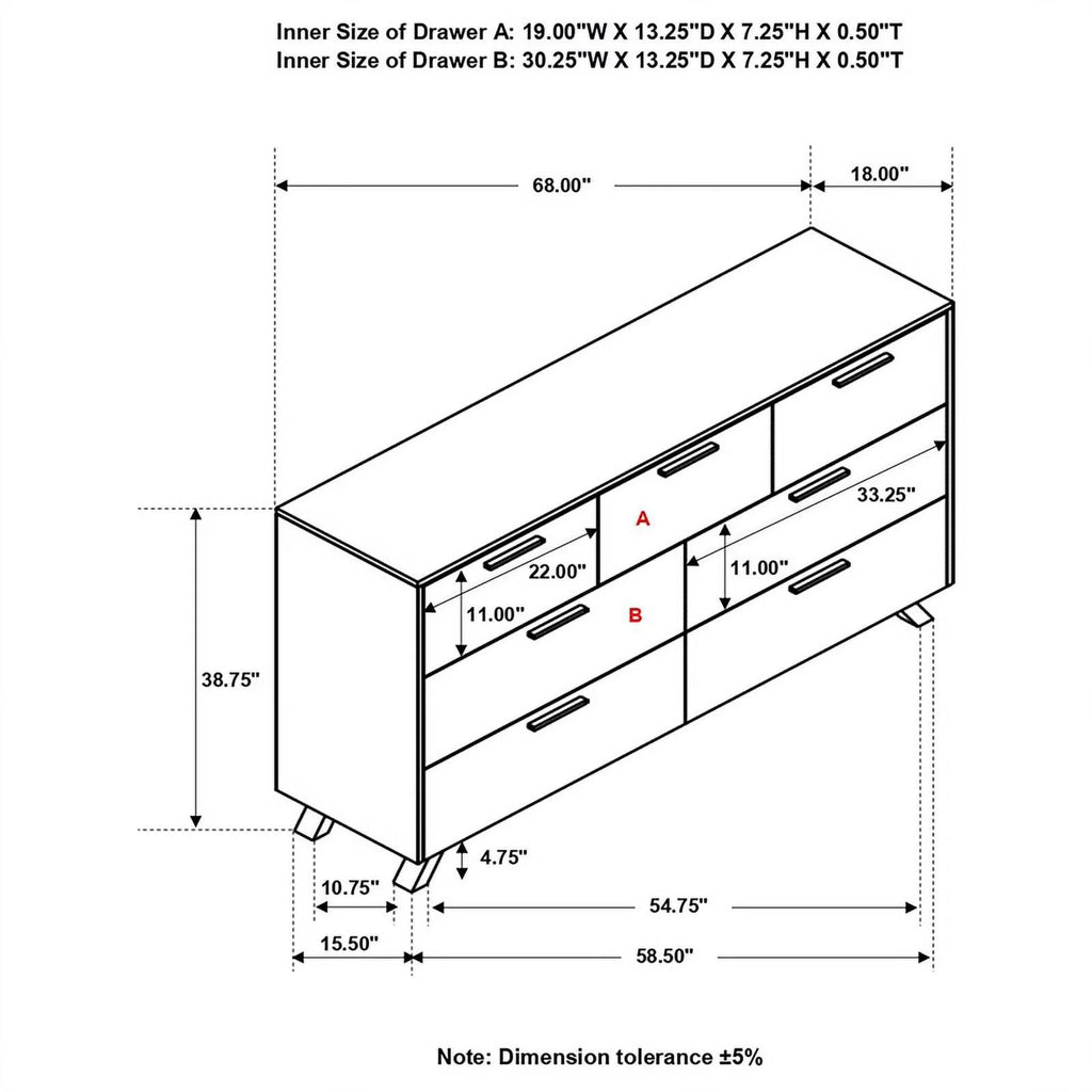 7 Drawer Wood Rectangular Dresser R85790