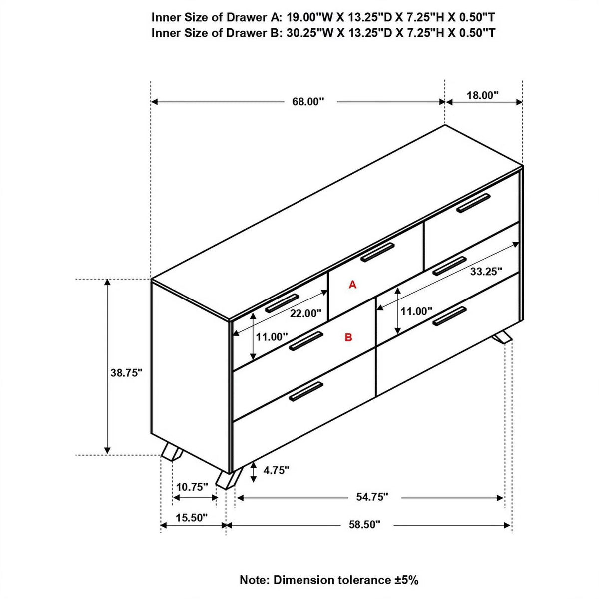 7 Drawer Wood Rectangular Dresser R85790