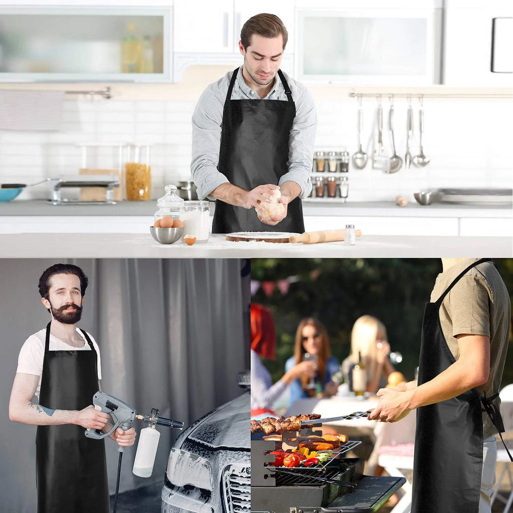 2 Pack Waterproof Rubber Vinyl Apron 40" Heavy Duty Chemical Resistant Black S319032