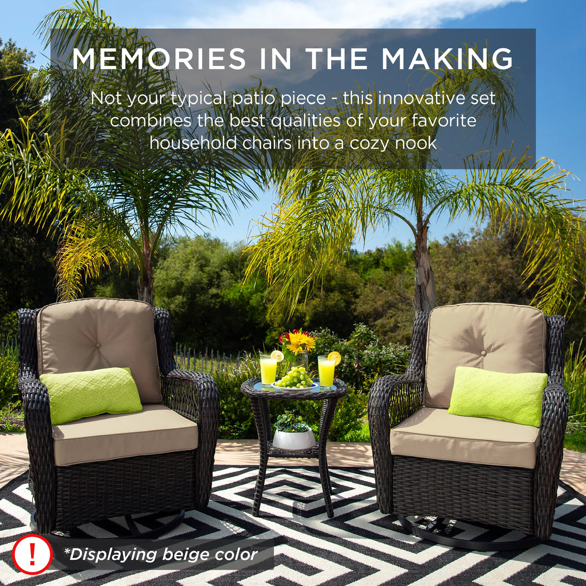 3-Piece Wicker Bistro Set with 2 Swivel Rocking Chairs X659436