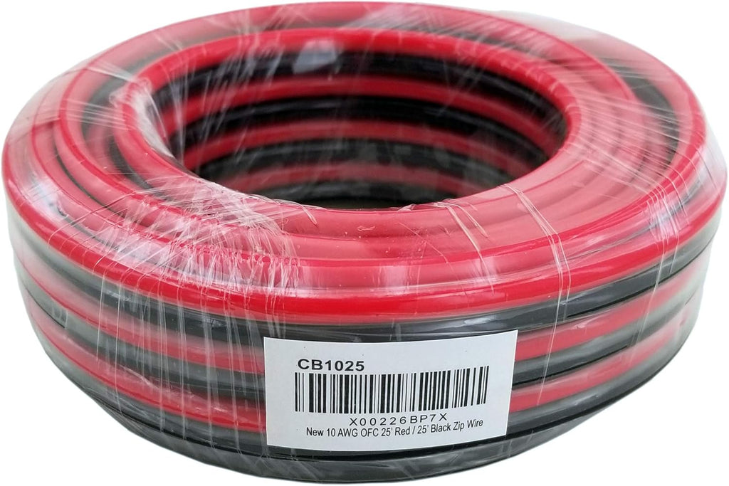 10 AWG 50 Feet Stranded Oxygen Free Copper Red/Black Bonded Zip Cord Cable J53512