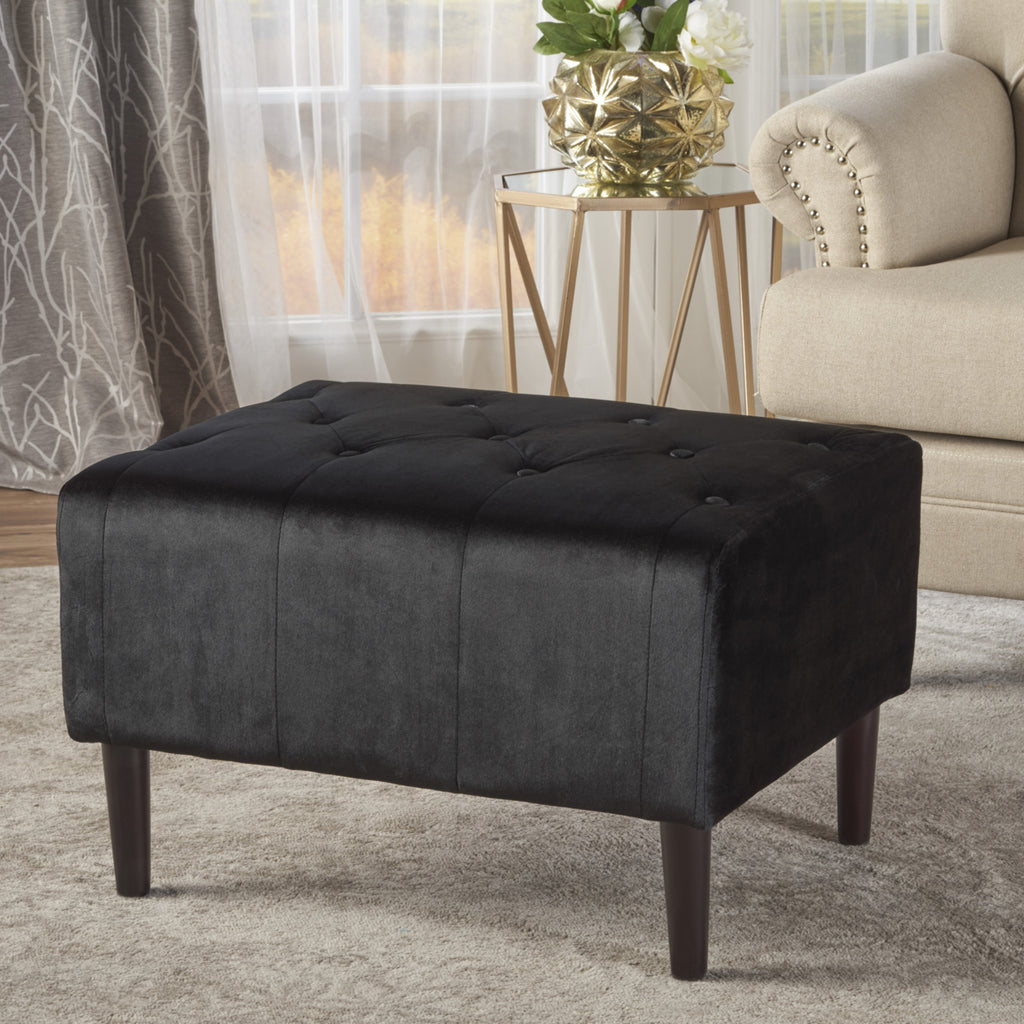 Black and Dark Brown Velvet Ottoman W8165