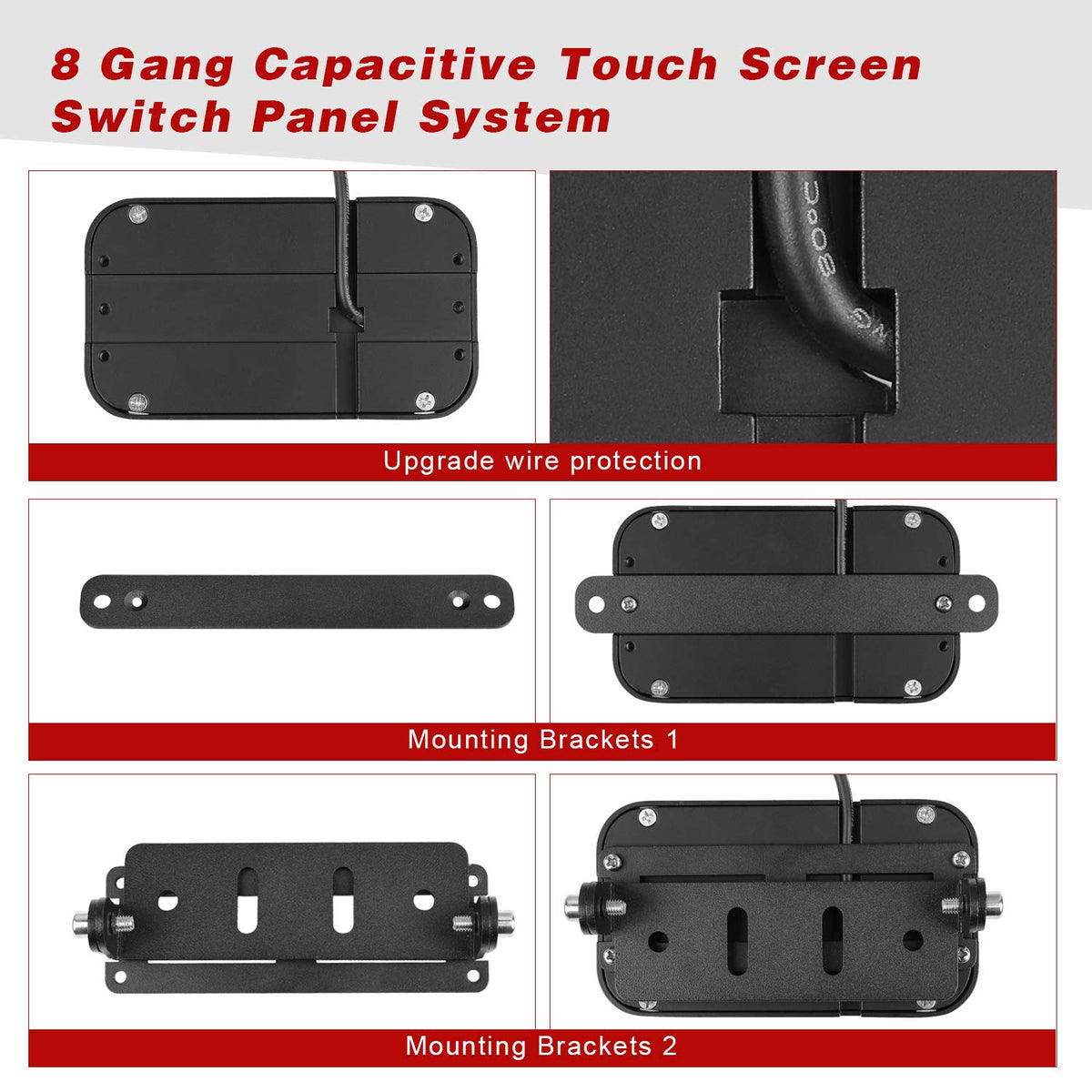 8 Gang Switch Panel Kit with Harness and Label Stickers E8314
