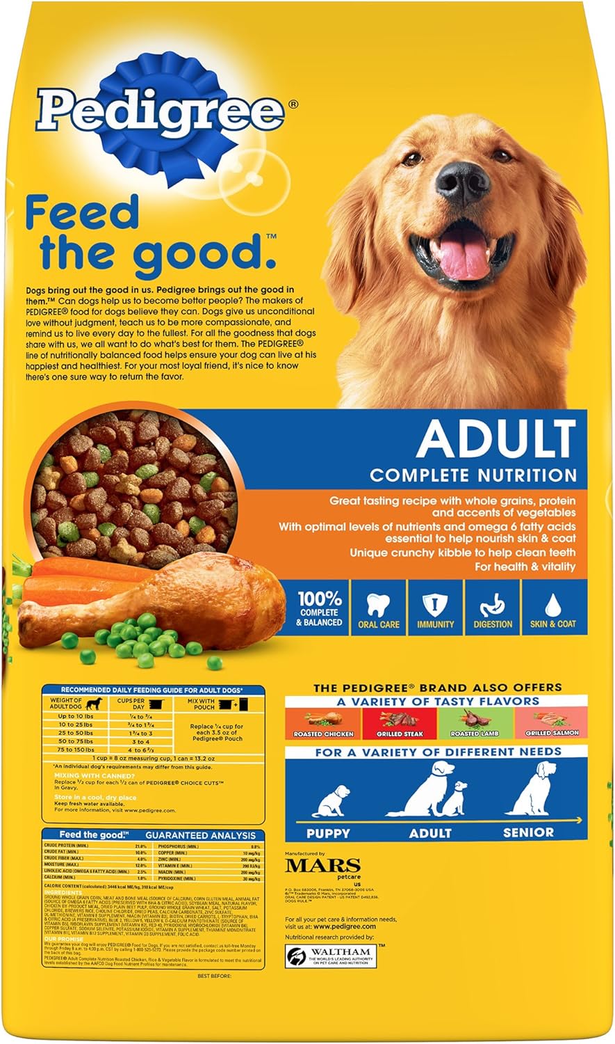 Pedigree Adult Roasted Chicken, Rice & Vegetable Flavor Dry Dog Food 44 Pounds G9983
