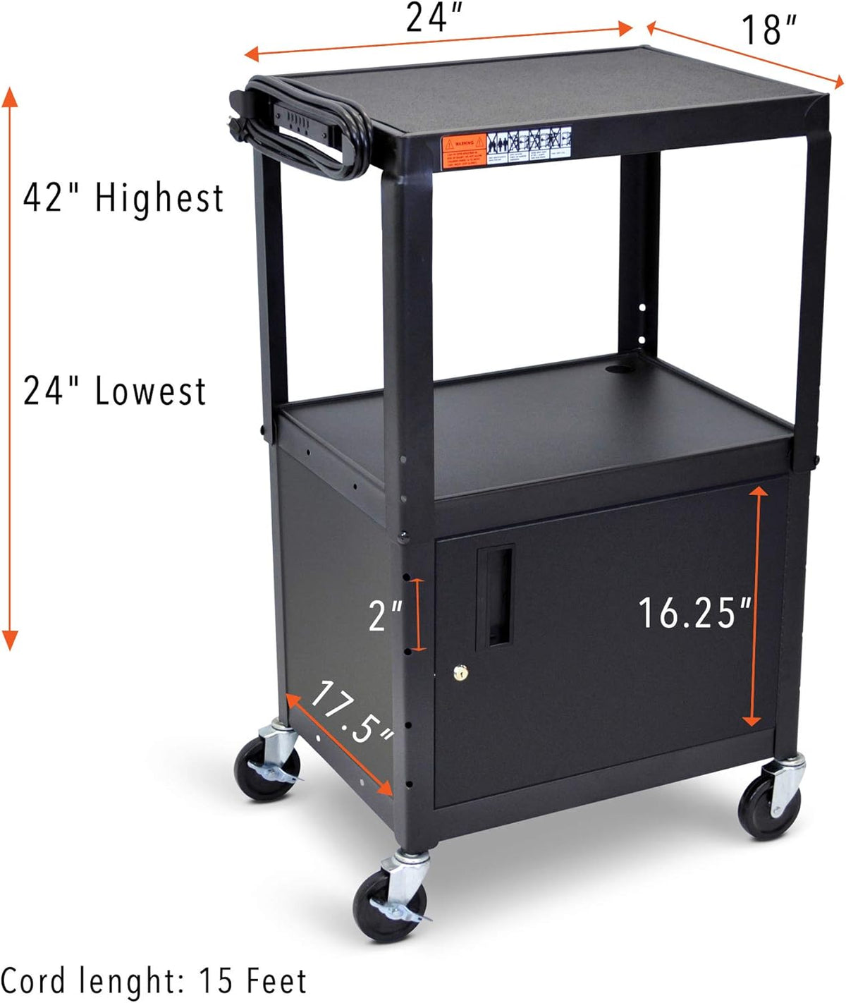 Black Height Adjustable AV Cart with Locking Cabinet H62456