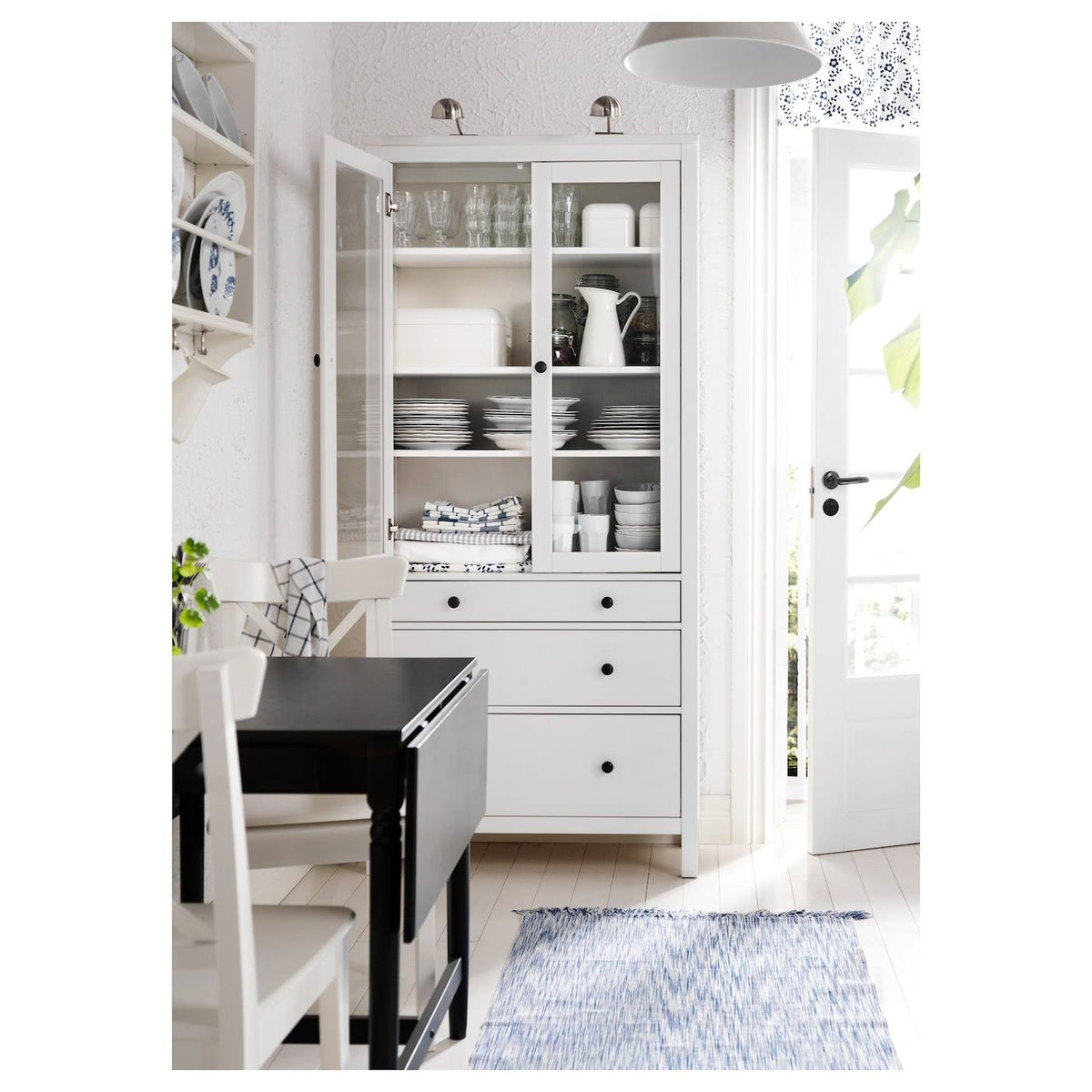 White Glass-Door Cabinet with 3 Drawers T55108
