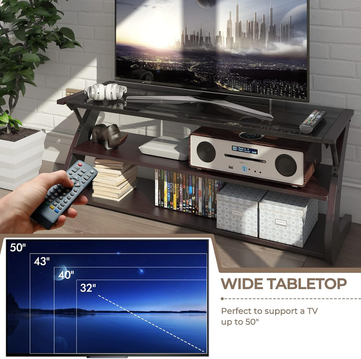 Dark Brown 3-Tier TV Stand with Glass Top Z73000