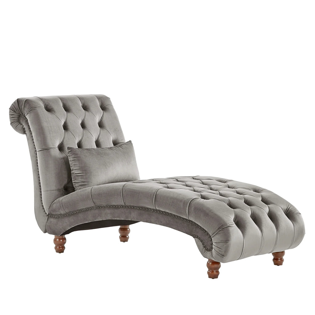 Grey Velvet Tufted Lounge Chair with Matching Pillow X522