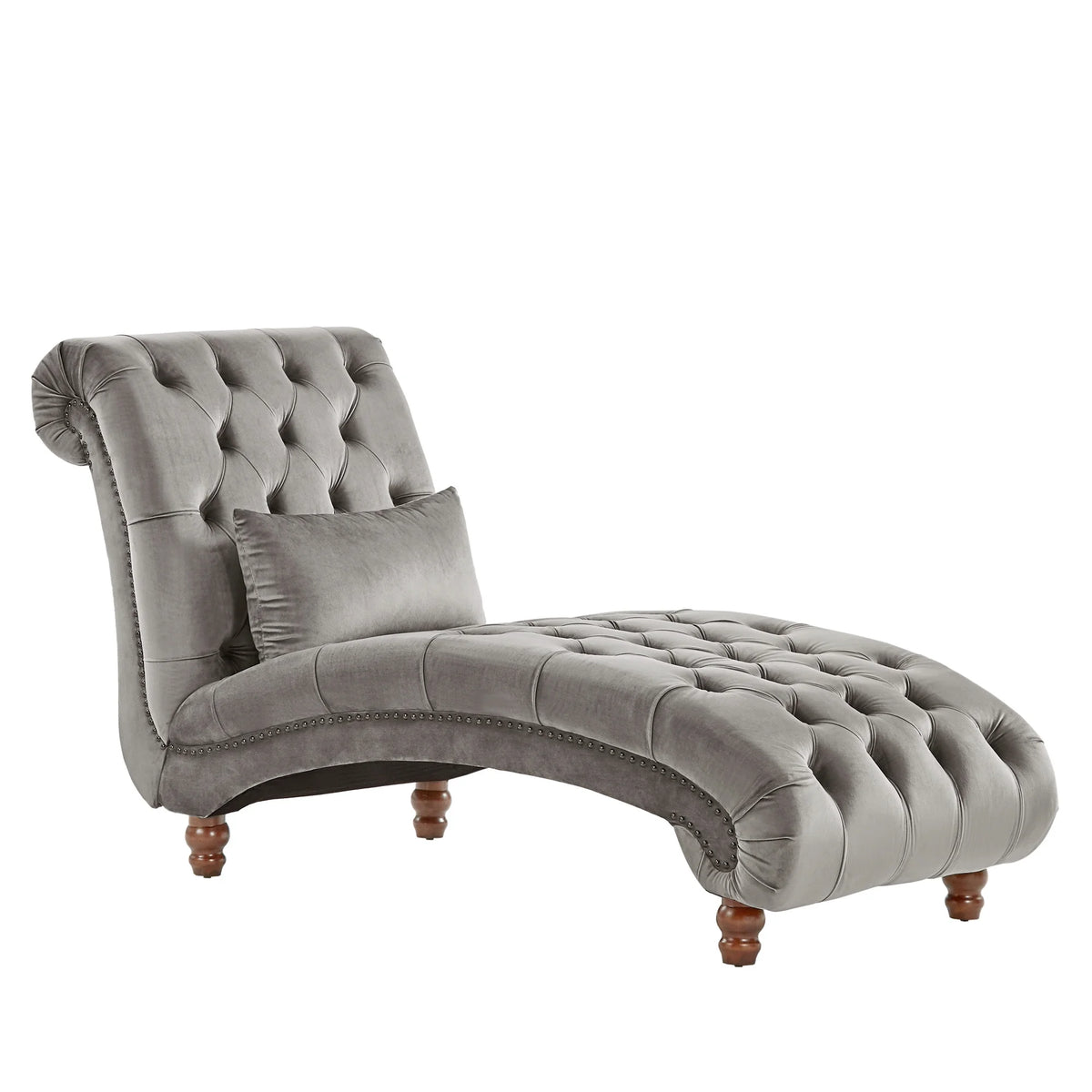 Grey Velvet Tufted Lounge Chair with Matching Pillow X522