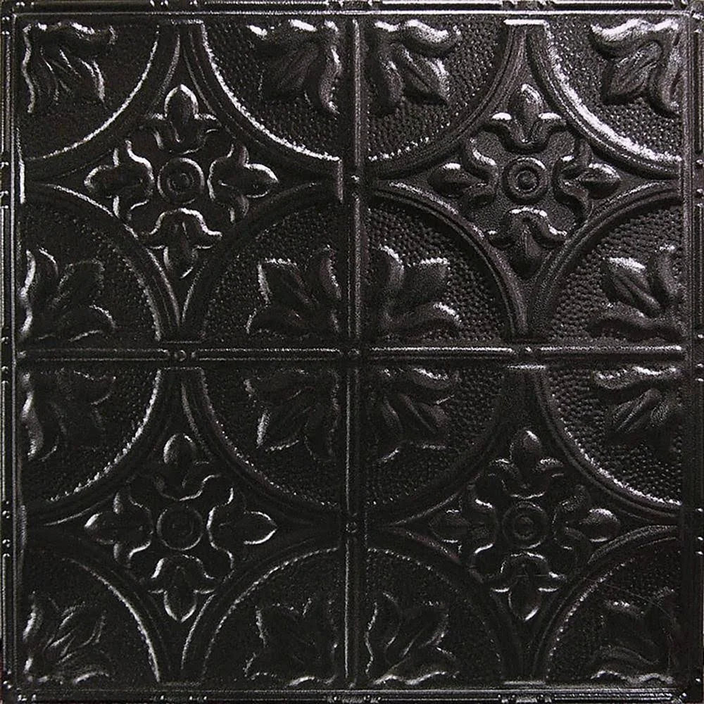 Textured Black Satin Nail Up Tin Ceiling Tile L84566